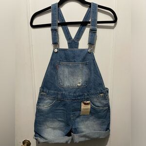 Levi’s‎ Girls Denim Overall Shorts Jean Raw Hem Medium Blue 16 Regular Shortalls